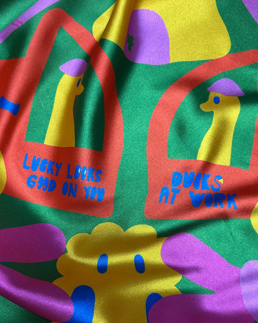 "Ducks at Work" Silk Scarf