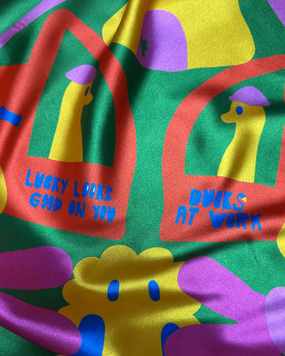 "Ducks at Work" Silk Scarf